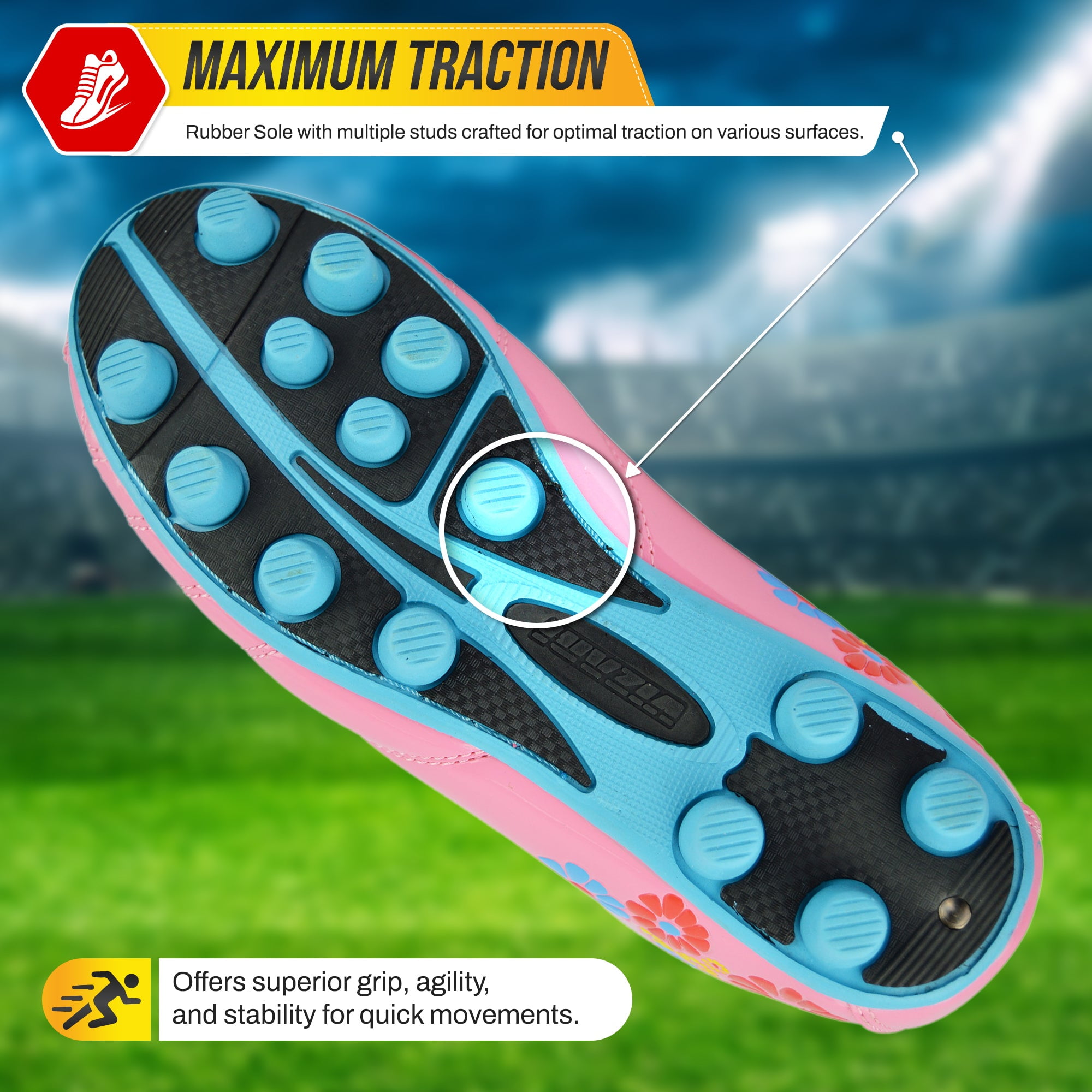 Vizari Blossom Soccer Cleats for Kids, Toddlers, and Youth – Comfortable and Durable Firm Ground Outdoor Shoes - Pink/Blue, 11