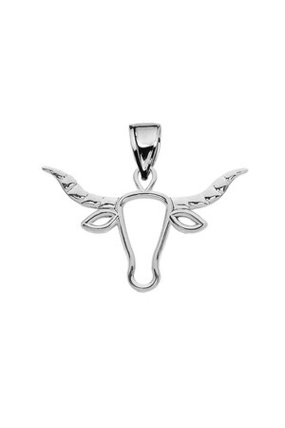 High Polish Open Work Texas Longhorn Bull White Gold Pendant Necklace :  10K  Pendant with 22" chain