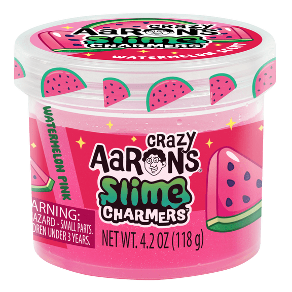 Crazy Aaron's Watermelon Pink Slime Charmers Mini 4oz Jar, Watermelon Scented Slime for Kids and Adults, Squeeze, Stretch, Squish, Ages 3 