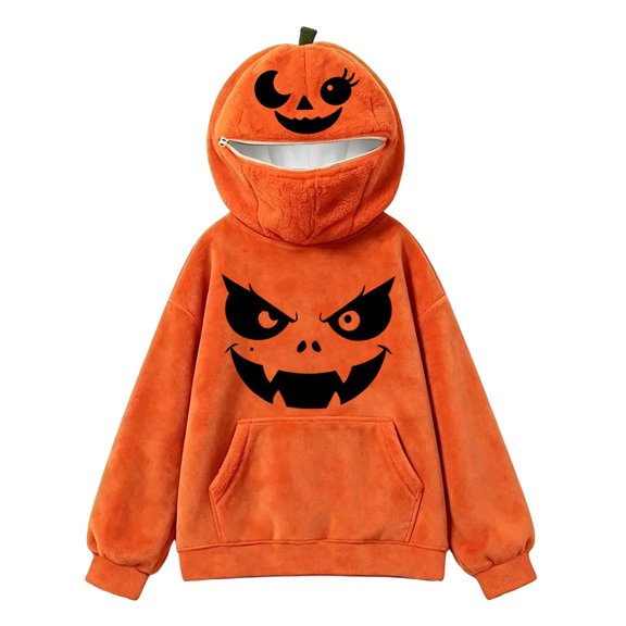 RMGVDSD Hoodies for Girls Halloween Pumpkin Hoodie for Kids Cute Pumpkin Face Orange Pullover Sweatshirts with Hood Autumn Festival Outfit Fall Girl Clothes 4-5 Years