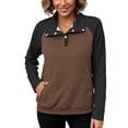 thumbnail image 5 of Women Color Block Textured Sweatshirt, Quarter Button Up Collared Long Sleeve Tops, Fall Basic Casual Golf Pullover Shirts S-3XL, 5 of 7