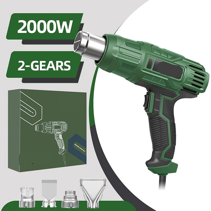 2000W Industrial Heat Gun Adjustable Temperature 60-600 with 4 Nozzles Dual Speed Hot Air Gun for Welding Shrink Wrapping ,Variable Temperature