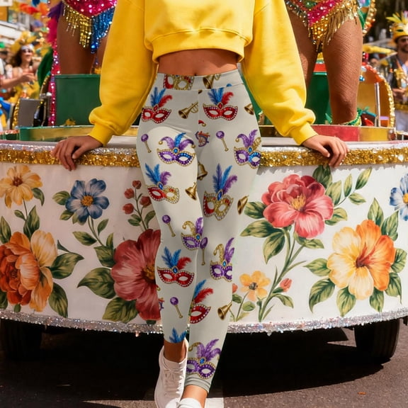 Oksale Striped Holiday Pants for Women Stretch Mardi Gras Plus Size Leggings Tummy Control High Waist Workout Trousers for Party Multicolor M