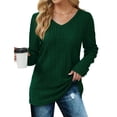 thumbnail image 2 of Qaspx Sweatshirts for Women Lightweight V Neck Long Sleeve Shirts Casual Loose Ribbed Tops, 2 of 6