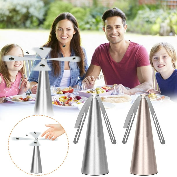 Xihbxyly Atrapamoscas Multifuncional, Ventilador de Aspas Ultrasilencioso, Repelente Automático de Moscas, Diseño Ligero y Portátil, Mesa de Picnic para Exteriores, Sin Insectos, Funciona con Pilas,