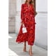 thumbnail image 4 of Vestido Maxi Floral PRETTYGARDEN Rojo de Manga Larga con Escote en V Talla L, 4 of 8