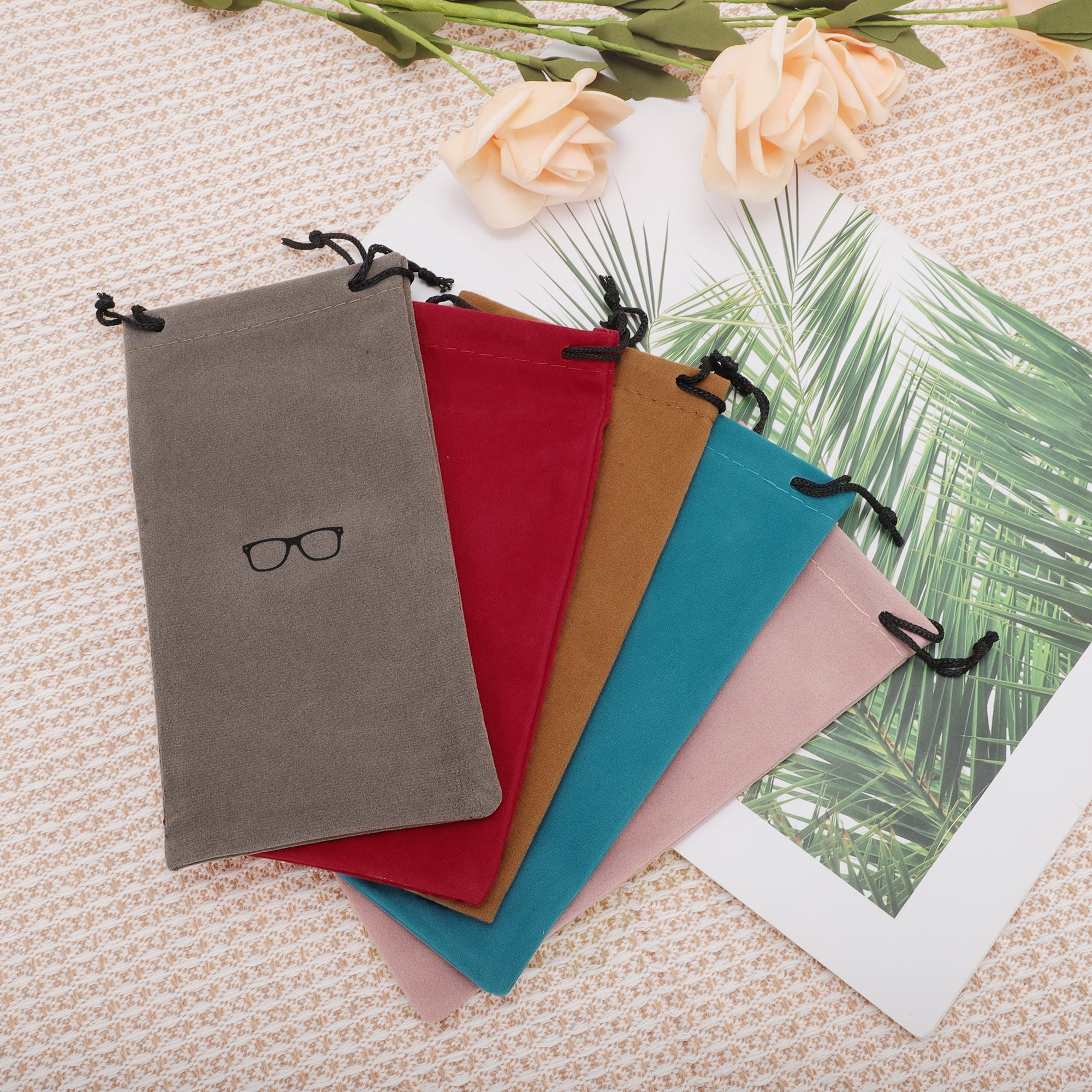 Unique Bargains Flocking Cloth Drawstring Eyeglass Pouch 7.09"x3.54" Light Brown