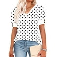 thumbnail image 4 of Womens Summer Tops V Neck T Shirts Dot Puff Sleeve Tops Loose Casual Tshirts, 4 of 5