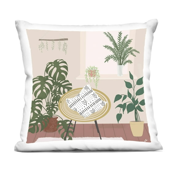Stupell Industries Plant Filled Boho Space 18" x 18" Furniture Print Polyester Throw Pillow, Zip Closure 1 Count
