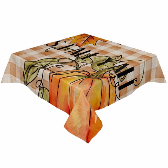 Orange Pumpkins Square/Round Tablecloths 52x52,Thanksgiving Buffalo Plaid Maple Leaves Table Cloth Table Cover Indoor/Outdoor Tabletop Decor for Wedding Holiday Party Dinner Baby Shower