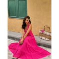 thumbnail image 5 of Womens Hot Pink Halter Maxi Dress With Open Back And Ruffle Hem, 5 of 6