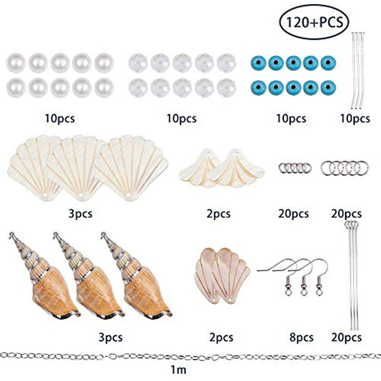 1 Box DIY 6 Set Seashell Spiral Shell Jewelry Making Kit Accent Ocean  Seashell Couch Mermaid Sea Witch Necklace Earring Making Supplies Ocean  Beach Theme Instruction 