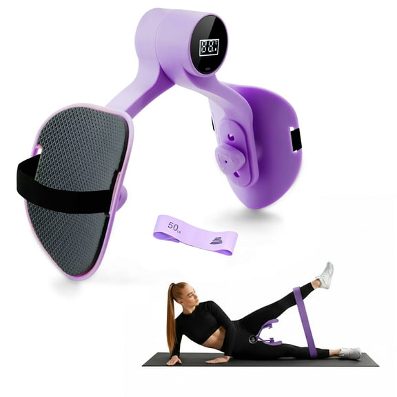 Women‘s Thigh & Hip Toner with LED Pelvic Floor Exercise Function, Includes 50LB Resistance Bands & Leg Tie for Home Workout