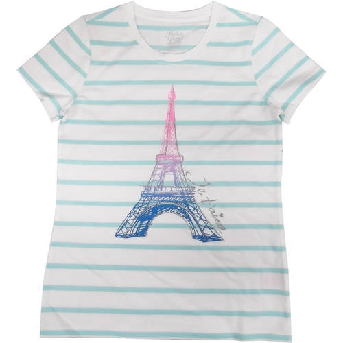 Faded Glory Girls Embellished Graphic Tee Striped