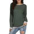 thumbnail image 1 of Top con cuello redondo, manga larga, diseño de empalme versátil, sudadera para mujer, Top para la vida diaria, fiesta, club, vacaciones, oficina, verde, XL, 1 of 6