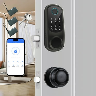 BEBASIA Keyless Entry Door Lock with Handle, Fingerprint Deadbolt Door Lock, Smart Door Locks for Front Door, Bluetooth Electronic Digital Keypad Lock, Easy to Install, Aged Bronze