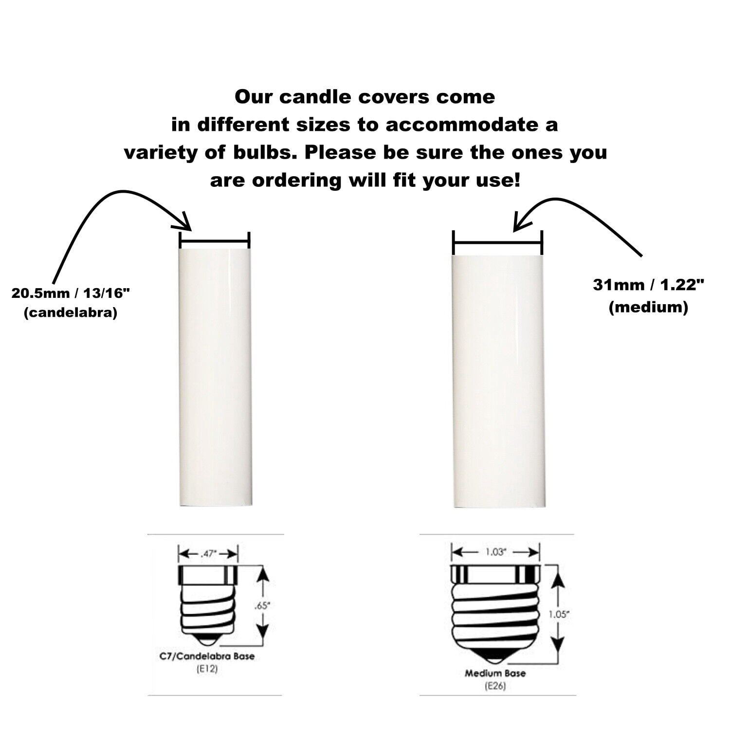 4in. Long Soft Plastic E-12 Base Candle Socket Cover - Candelabra - White