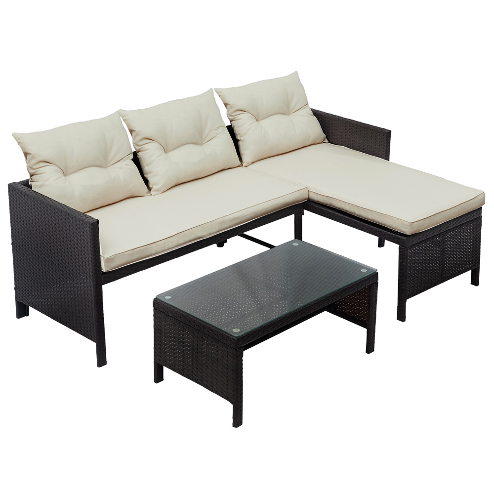Patio Dining Sets Clearance, 3 Piece Patio Furniture Sets with PE Rattan Loveseat Sofa, Glass Coffee Table, All-Weather Patio Sectional Sofa Set with Lounge for Backyard, Porch, Garden, Pool, LLL238 - image 4 of 10