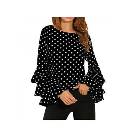 - MarinaVida Women Flare Long Sleeve Blouses Tops Polka Dot Loose T-Shirts