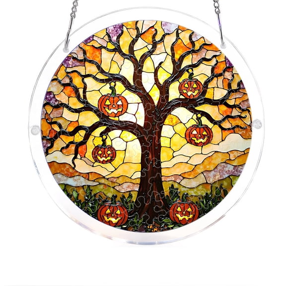 DIY Assemble Halloween Acrylic Puzzle Hanging Sign,Skeleton Witch Pumpkin Spooky Tree Ornament, Smooth Waterproof Wall Door Decor for Indoor Outdoor Halloween Decorations Haunted House Party Supplies
