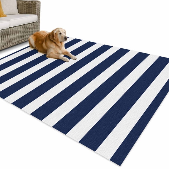 Outdoor Rug 4x6 ft Navy Blue White Geometric Stripes Waterproof Outdoor Patio Rug Mat Non Slip Outside Area Rugs Carpet for RV,Camping,Porch,Deck,Pool,Balconybackyard,Minimalist Modern Art