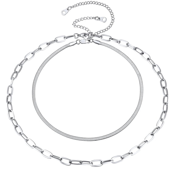 Silvora Silver Layered Chain Necklaces for Women Minimalist Herringbone Paperclip Choker Necklace Stainless Steel Flat Snake Chain Jewelry Gifts for Daughter Girlfriend Birthday Christmas