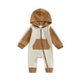 thumbnail image 1 of ZAXARRA Newborn Infant Baby Full Length Jumpsuit Contrast Color Hood Long Sleeve Romper with Zipper, 1 of 6
