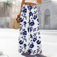 thumbnail image 2 of AHTJRT Women's Floral Print Pants Elastic High Waisted Wide Leg Summer Beach Vacation Bottoms Boho Lounge Casual Palazzo Trousers with Drawstrings Navy M, 2 of 9
