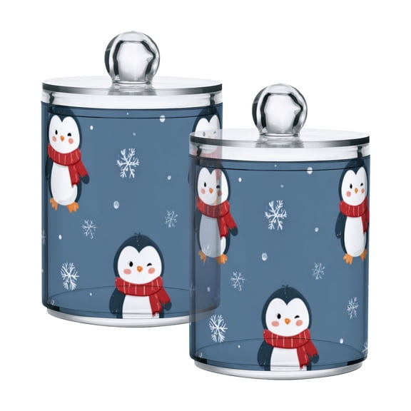 Christmas Cute Penguins with Red Scarf Translucent Plastic Cans Storage Canisters with Lid Set of 2