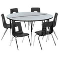 thumbnail image 2 of BizChair 60" Circle Wave Flexible Laminate Activity Table Set with 16" Student Stack Chairs, Grey/Black, 2 of 12