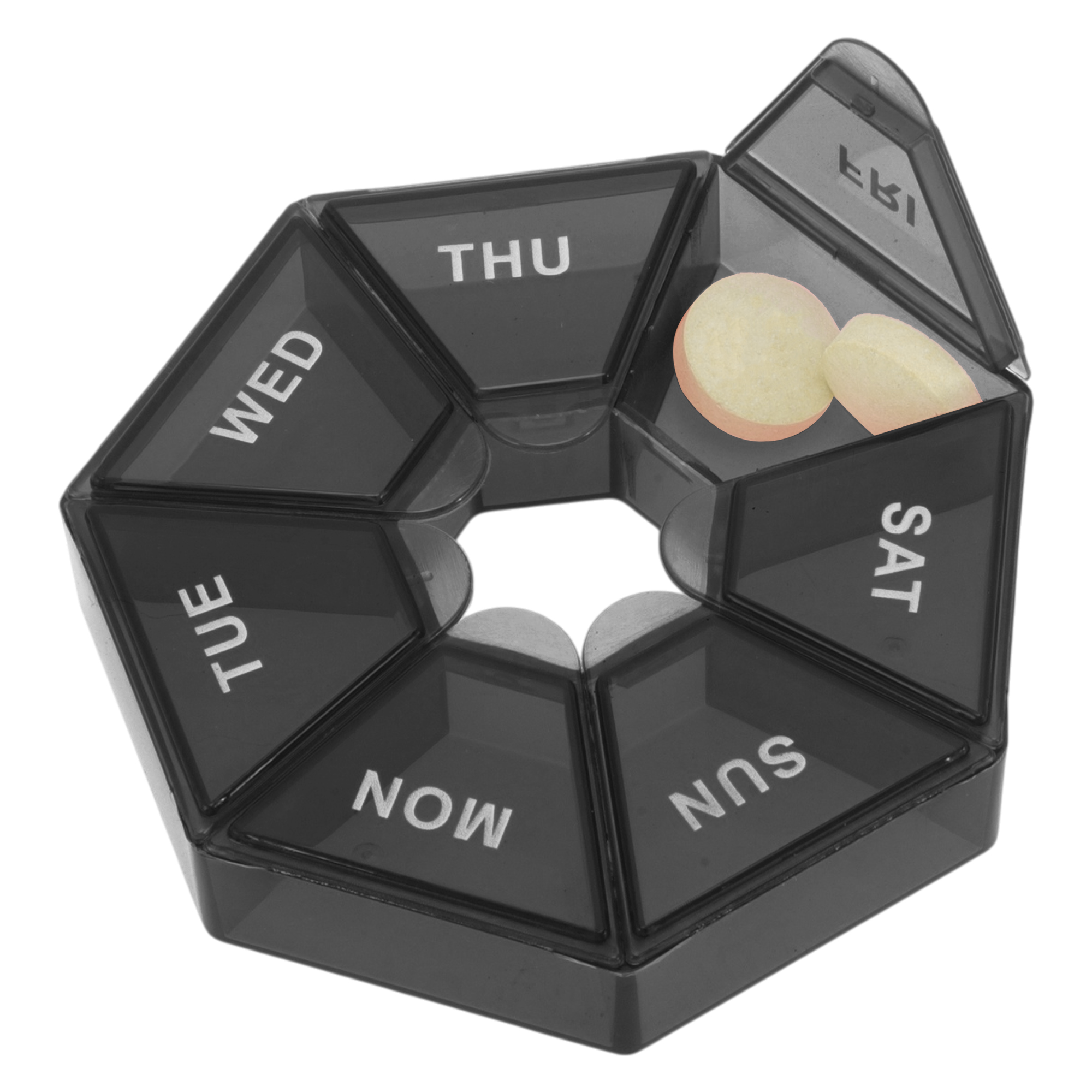 Unique Bargains Useful Durable Portable 7 Grid Polygonal Pill Case 1 Pc Black