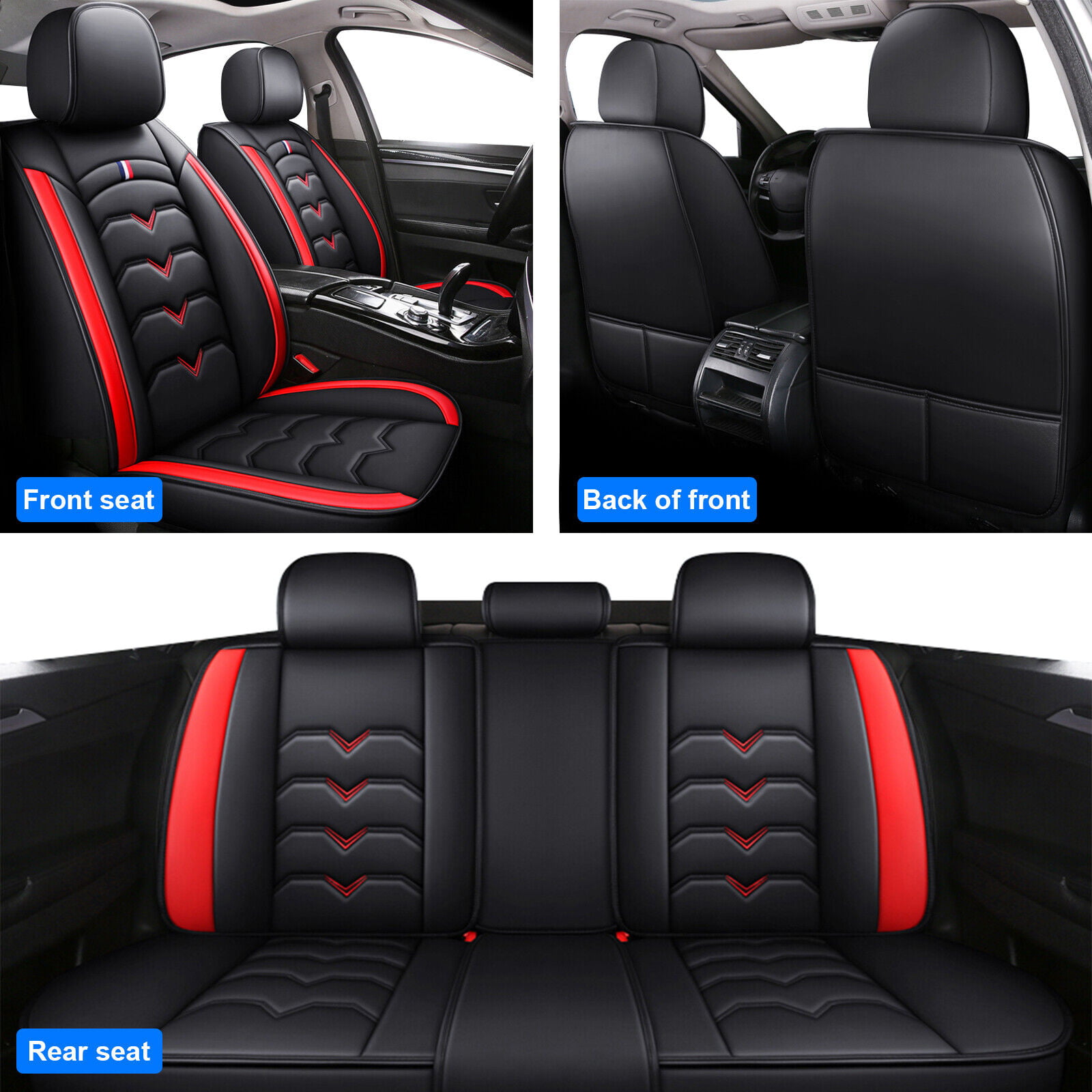 5 Seat Black & Red Front+Rear Leather Car Seat Covers – Cool Chappy