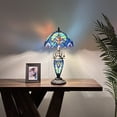 thumbnail image 3 of Tiffany Table Lamp Green Blue Stained Glass Shade And Base LED Bulbs Included Liaison Lamp for Living Room Bedroom Bedside 12"W*12"D*22"H, 3 of 8