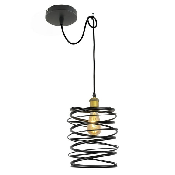 Kiven Farmhouse Iron Pendant Light Fixture 1 Pack, High Ceiling Compatible Pendant Lighting with 9.84FT Wire, Industrial Hardwire Pendant Lighting for Kitchen Island Bedroom Home Decor, Gold Socket