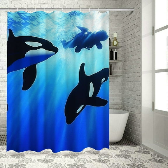 SHERONV Orca Whales Diver Ocean Bathroom Shower Curtain Set with Hooks 36"x72