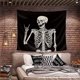 thumbnail image 3 of Tapiz de calavera para colgar en la pared, 51 x 59 pulgadas, esqueleto divertido, tema blanco y negro, decoración del hogar para hombres, mujeres, gótico, hippie, Halloween, bohemio, terror, roca, 3 of 5