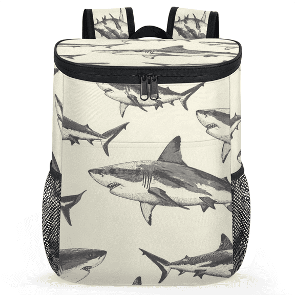 Jiaoprinted Sharks Leakproof Cooler Backpack, Ocean Fish Insulated Backpack Cooler for Outdoor