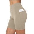 thumbnail image 3 of Women's High Waist Biker Shorts with Pockets Running Yoga Shorts Tummy Control Leggings Fitness Running Gym Ladies Solid Sports Short Pants, 3 of 4