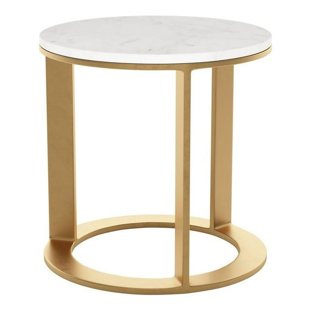 ZUO Helena Modern Aluminum Marble and MDF Side Table in White