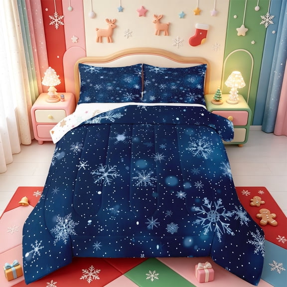 Manfei Country Xmas Pink Christmas Full Size Comforter Sets,Winter Holiday Bedding Comforter Set,Xmas Reversible,3pcs,1 Comforter and 2 Pillowcases