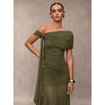 thumbnail image 6 of Green One-Shoulder Ruched Maxi Dress Formal Evening Gown, 6 of 30