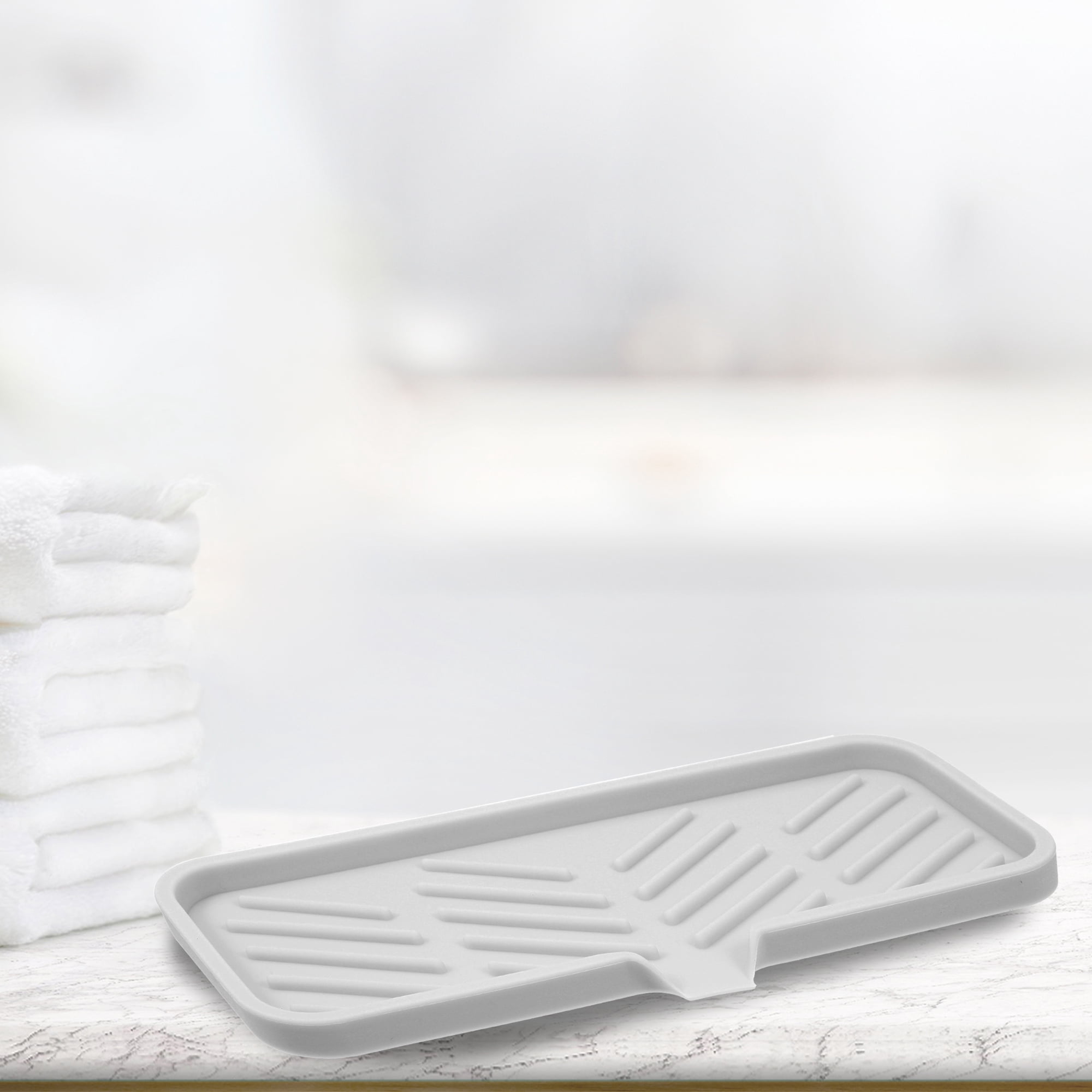 Unique Bargains Soap Dish Keep Soap Dry for Bathroom Kitchen Silicone Light Gray 23x10cm