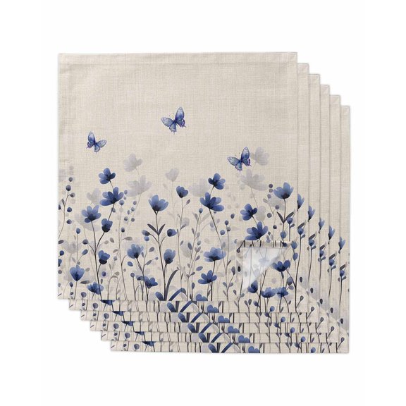Hokiten Kitchen Dinner Napkins Set of 6 Purple Floral Butterfly Cloth Napkins Reusable Washable Table Napkins for Weddings Cocktail Parties Holiday Table Decor 20x20 Inch