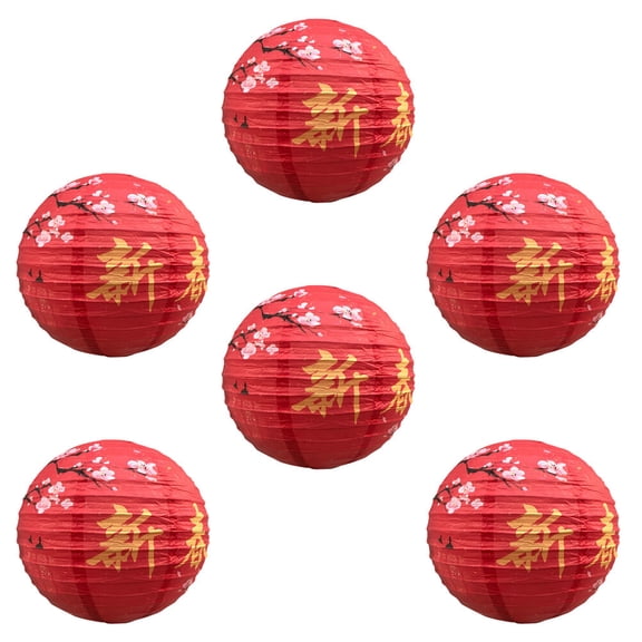Toddmomy 6Pcs Festive Red Paper Lantern With Steel Wire Frame For Spring Festival Decor 11.8In