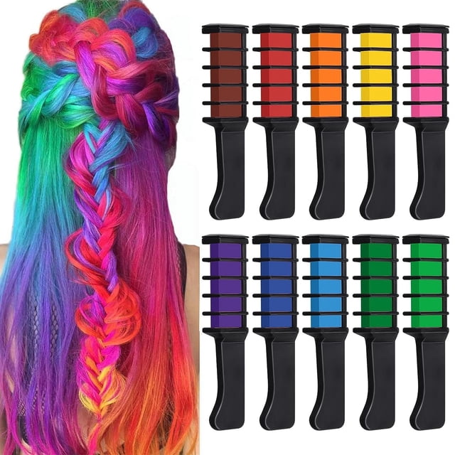 Juego de peines de tiza para color de cabello temporal de 10 colores, tiza para el cabello lavable para niñas, regalos para niños en el día de San Valentín, cosplay para edades de 4, 5, 6, 7