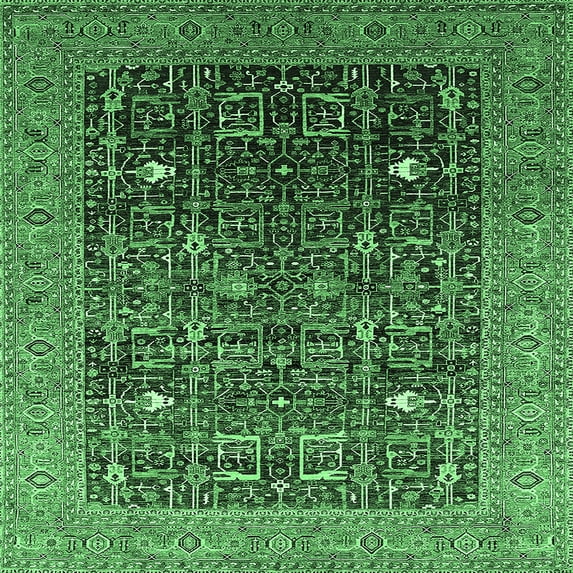 Ahgly Company Indoor Square Oriental Emerald Green Industrial Area Rugs, 6' Square
