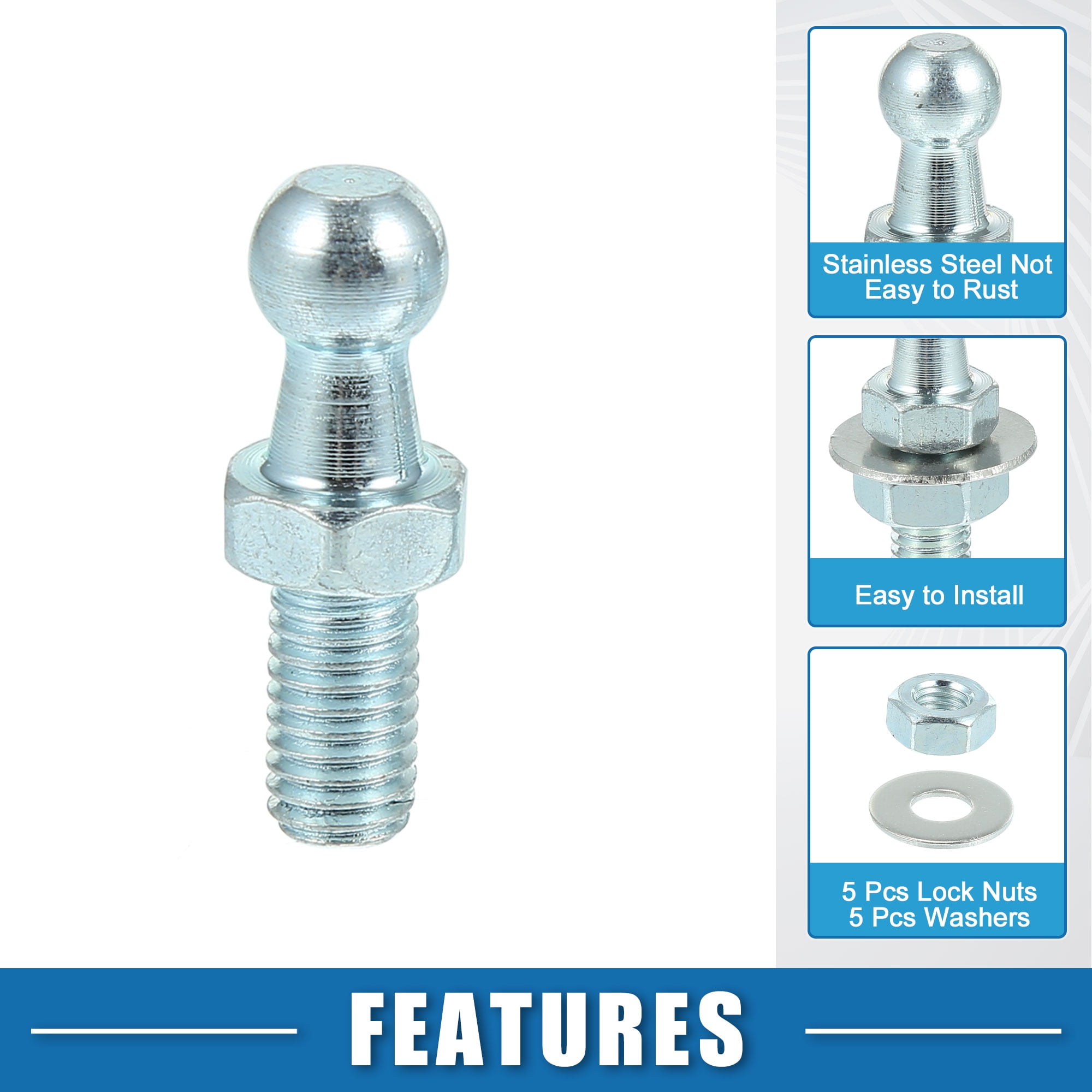 Unique Bargains 10mm Car Strut Ball M8 x 1.25 Thread with Lock Nuts and Washers