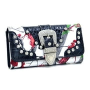 Ritz WB146-RD-CAM Camouflage Western Women Trifold Wallet Rhinestone Bling Buckle - Red & Camo