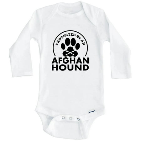 

Protected By An Afghan Hound Funny One Piece Baby Bodysuit (Long Sleeve) 6-9 Months White