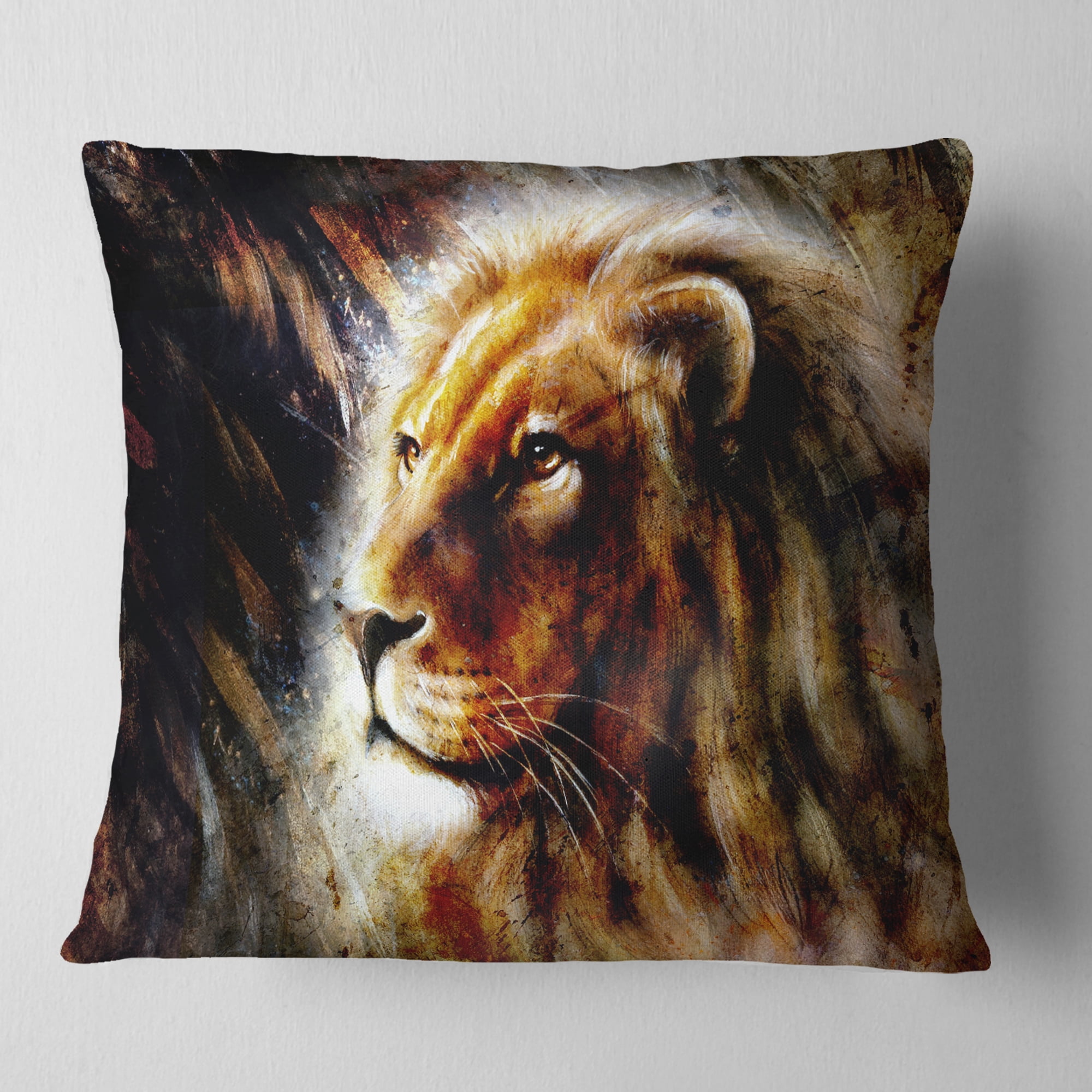 Designart Majestically Peaceful Lion - Animal Throw Pillow - 18x18
